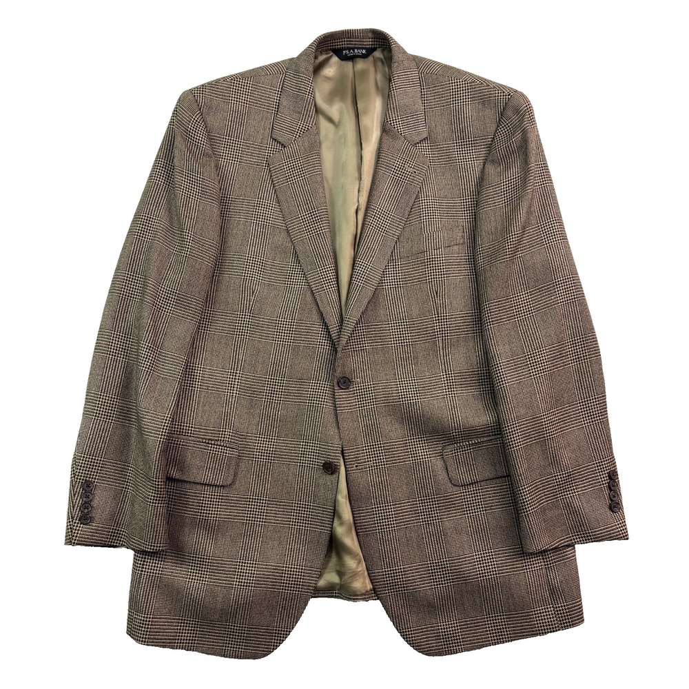 Jos A Bank 44L Beige Glen Plaid Blazer Jacket Sport Suit Coat Silk Camel Hair